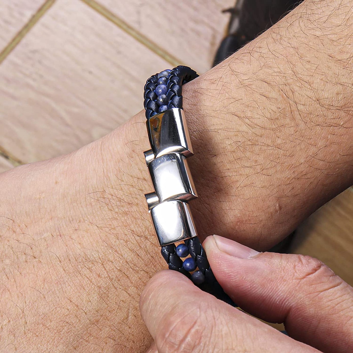 To My Father Leather Bracelets For Men, Blue- Fathers Day Gift w/ Box