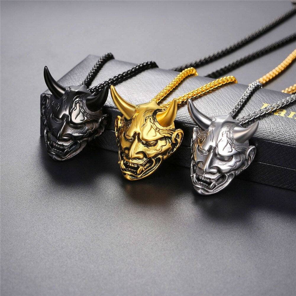 Skull w/ Evil Horn Pendant Necklace for Men & Women