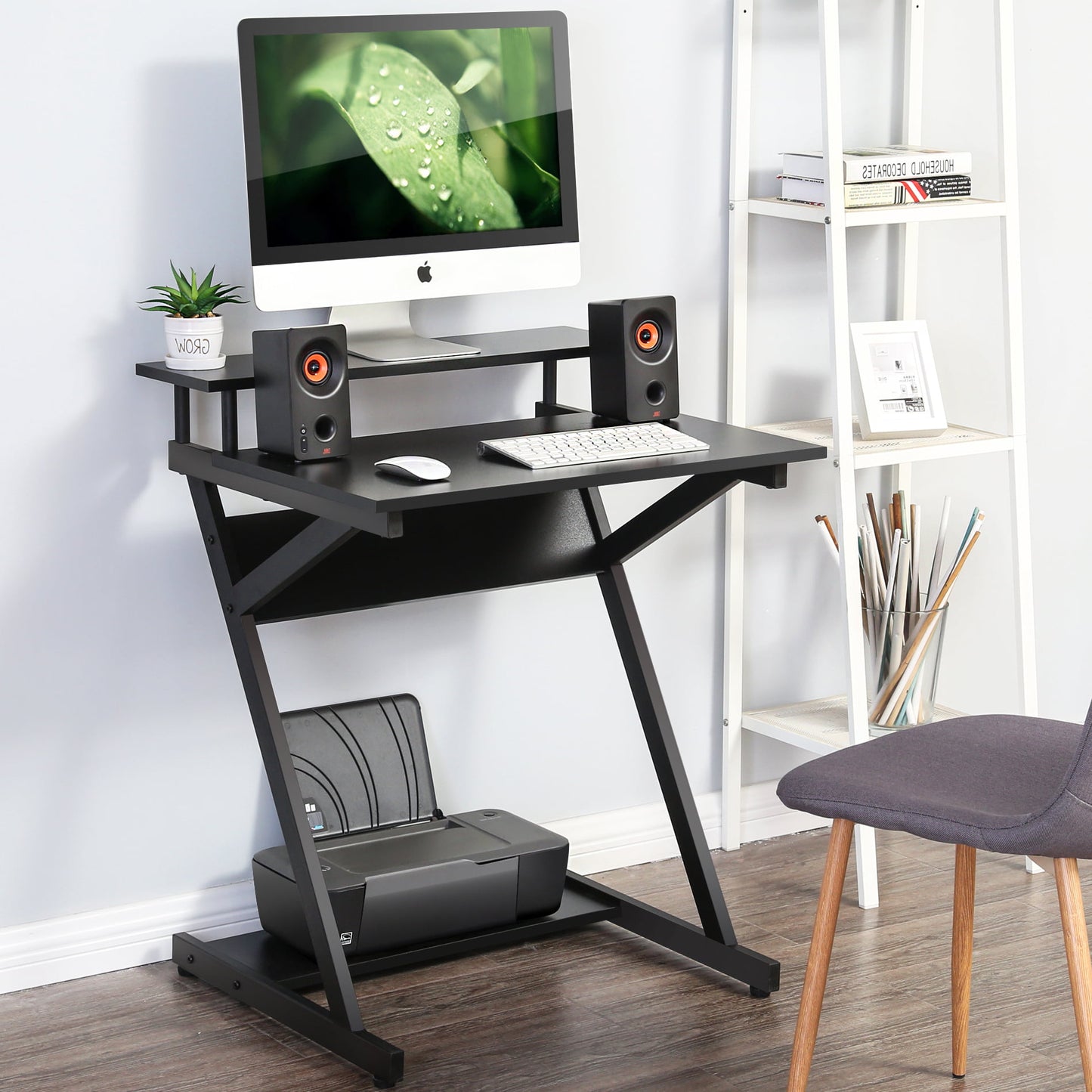 27.6" Computer Desk w/ 2-Monitor Shelf & Office Storage