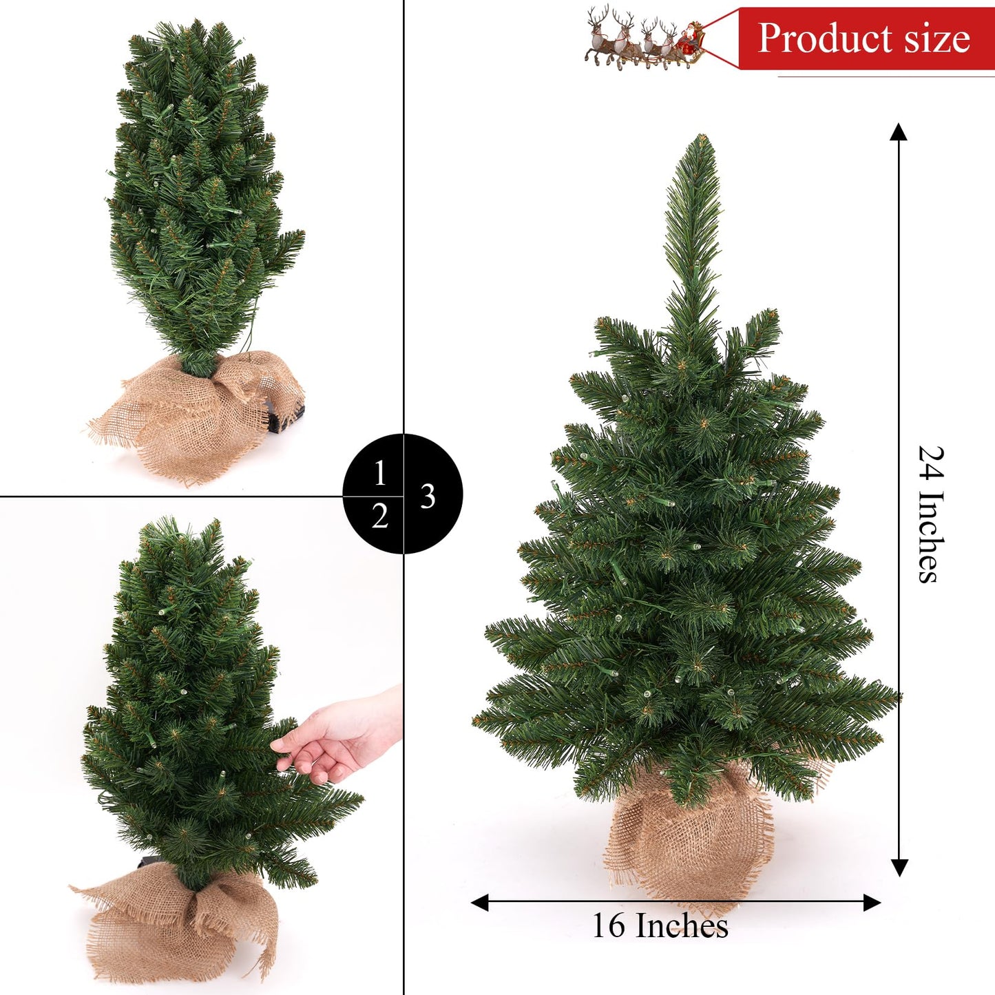 Christmas Tree Artificial 24 inches Prelit Battery Operated Timer Light Up Green Xmas Tree for Table Desk