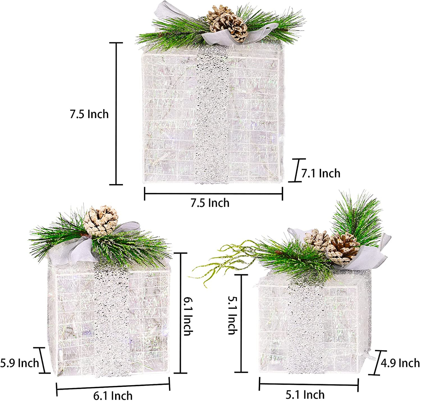 Set of 3 Christmas Lighted Gift Boxes, Pre-lit 60 LED Light Up Present Boxes Ornament Outdoor