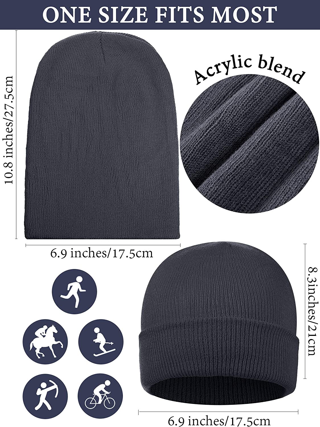 Warm Knitted Cuffed Beanie Hats Winter Cuff Skull Cap for Men Women, Classic Colors