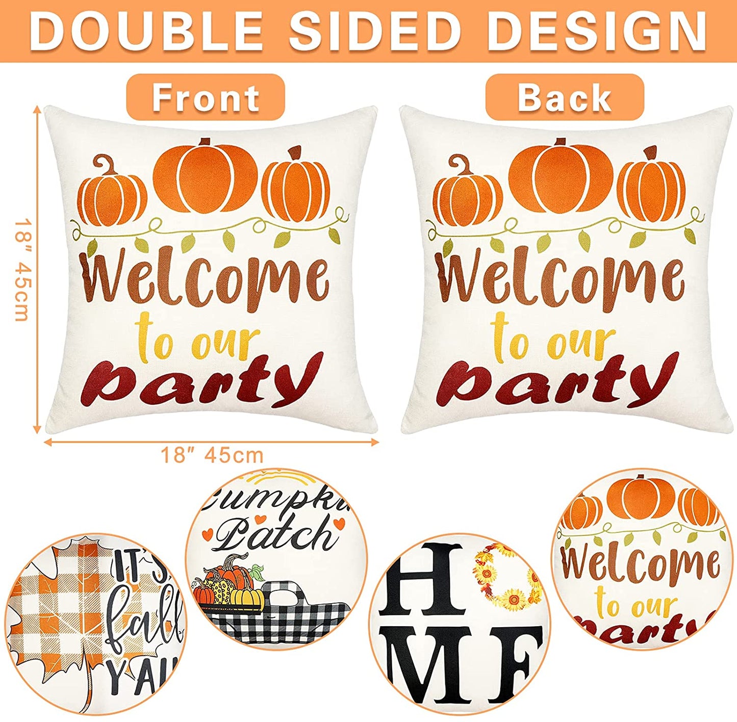 Set of 4 Decorative Buffalo Plaid Home Pumpkin Maple Leaf Outdoor Pillow Cover Case 18x18