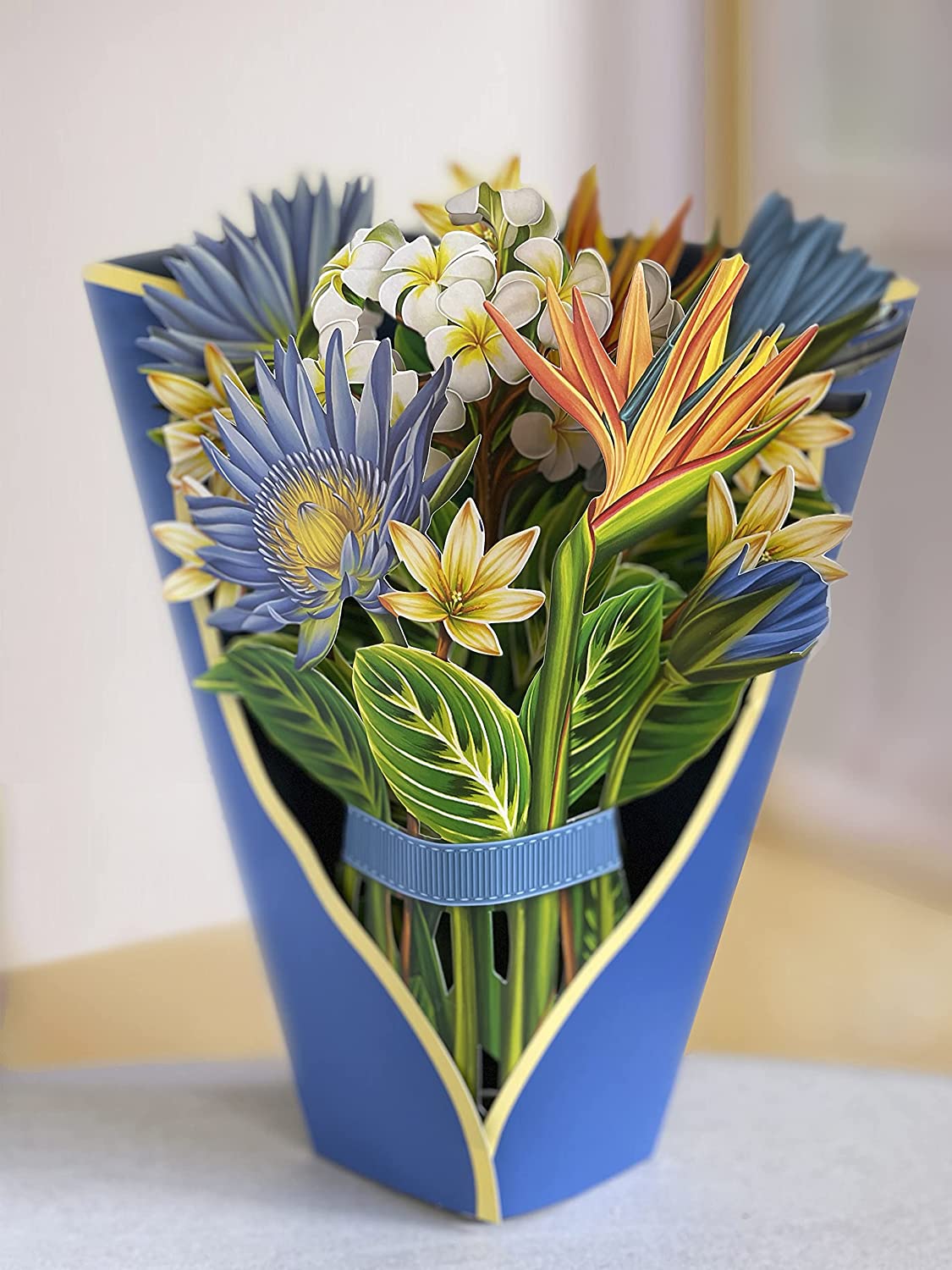 Paper Pop Up Cards, Tropical Bloom, 12 inch Life Sized Forever Flower Bouquet 3D w/ Note Card & Envelope for Mothers Day