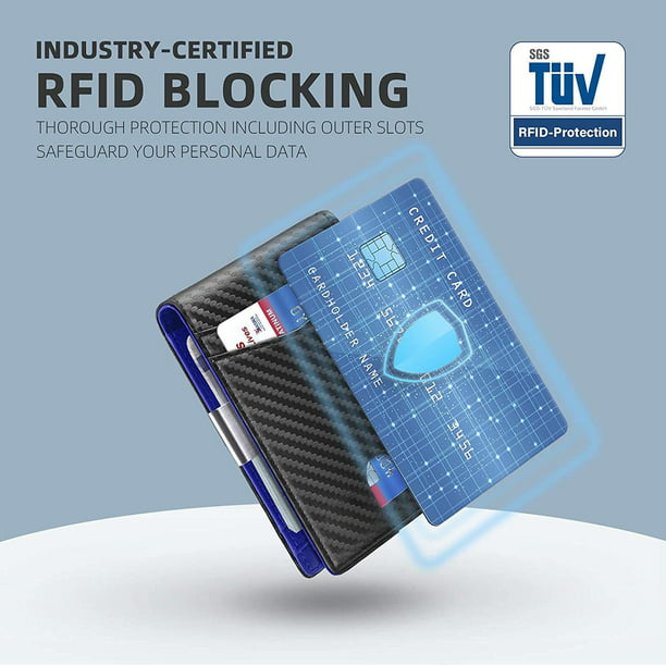 Wallet for Men Slim, Genuine Leather RFID Blocking Credit Card Holder w/ Money Clip, Black