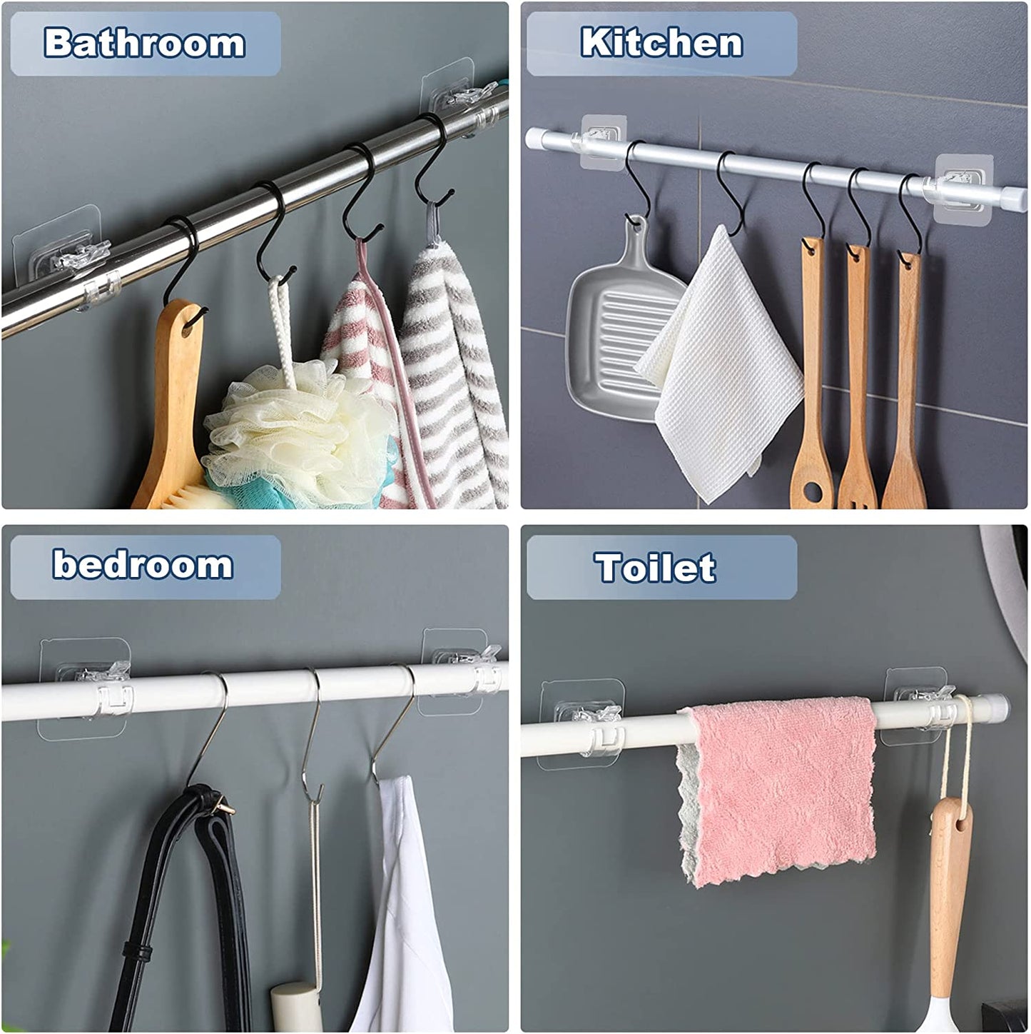 10PCS Curtain Rods No Drilling Rod Brackets Self Adhesive Nail Free