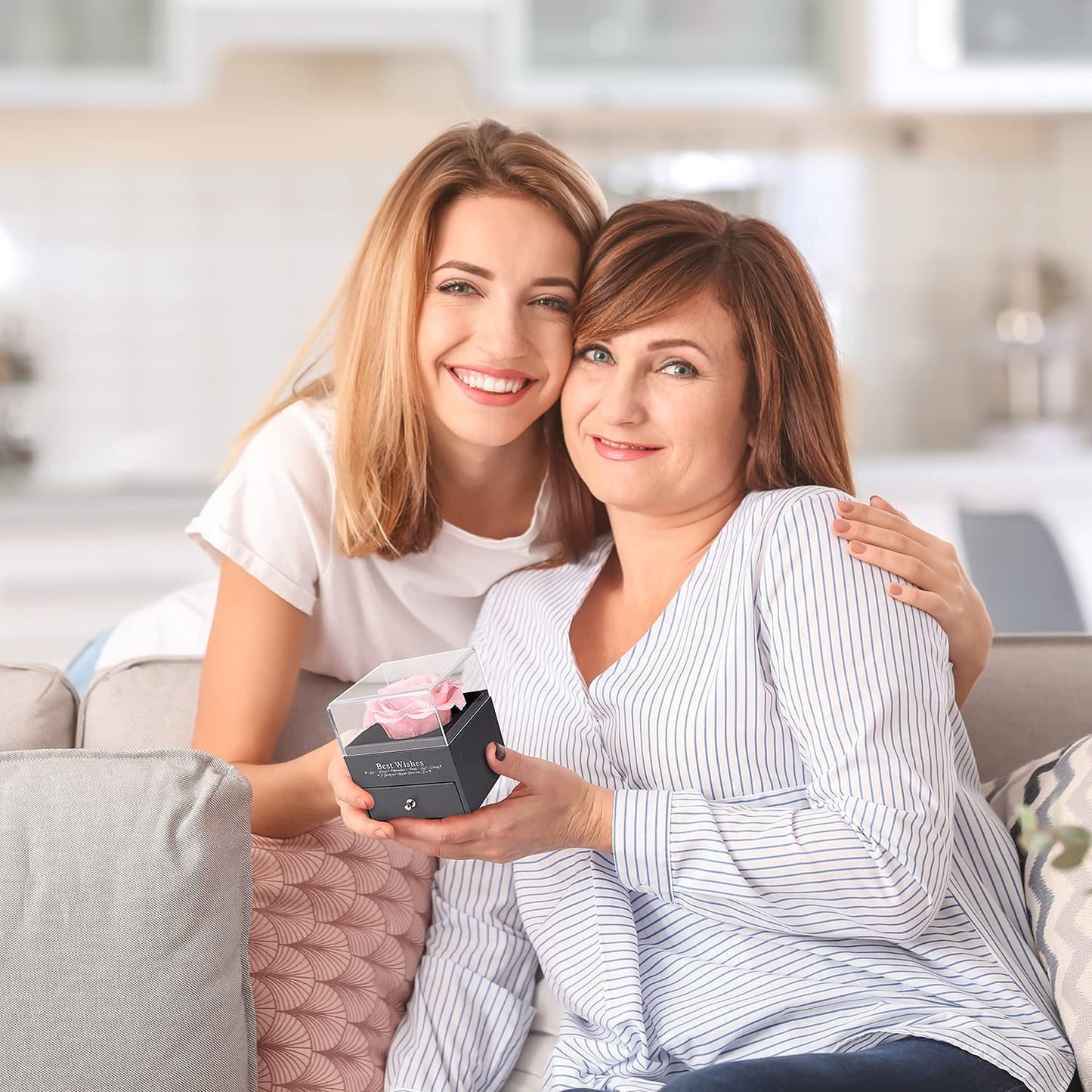 Preserved Real Rose w/ Necklace, Eternal Rose for Mom Wife Girlfriend Sister Ideas (Pink)