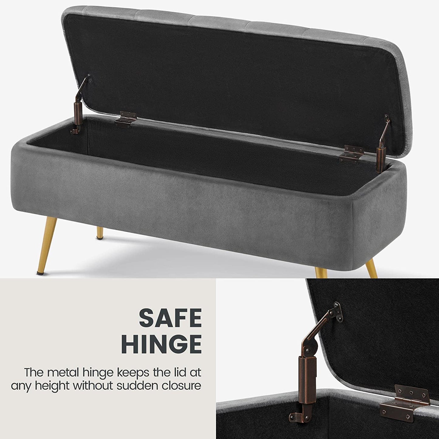 Folding Storage Ottoman Bench 42.7 Inches -Gray