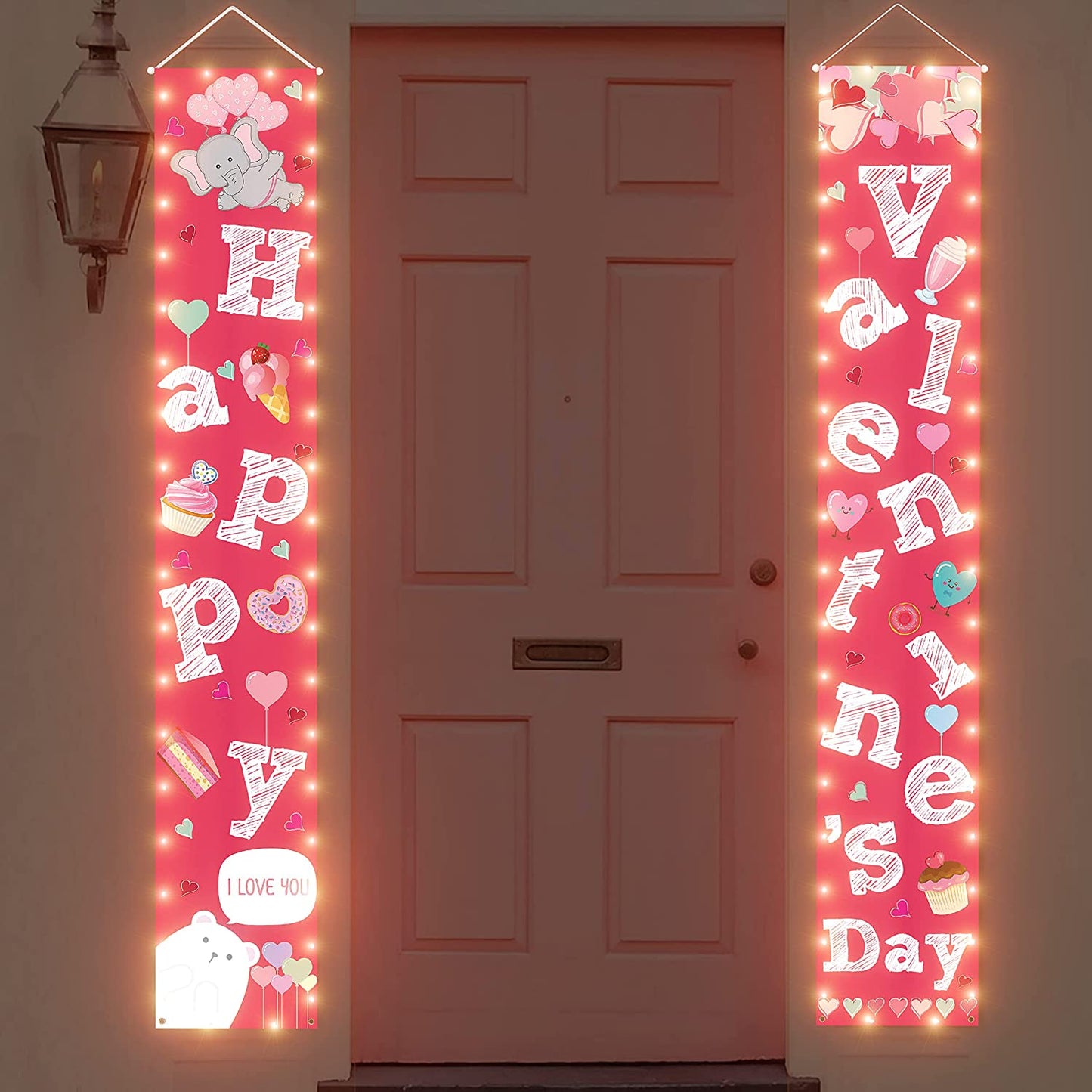 2PCS Valentines Day Decorations Lighted Banners Porch Signs Heart Love Hanging