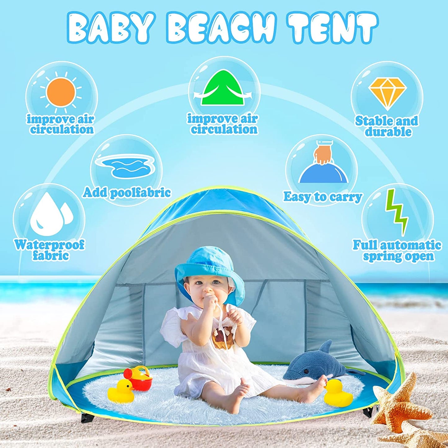 Baby Beach Tent Pop Up Portable Shade Pool UV Protection Sun Shelter for Infant