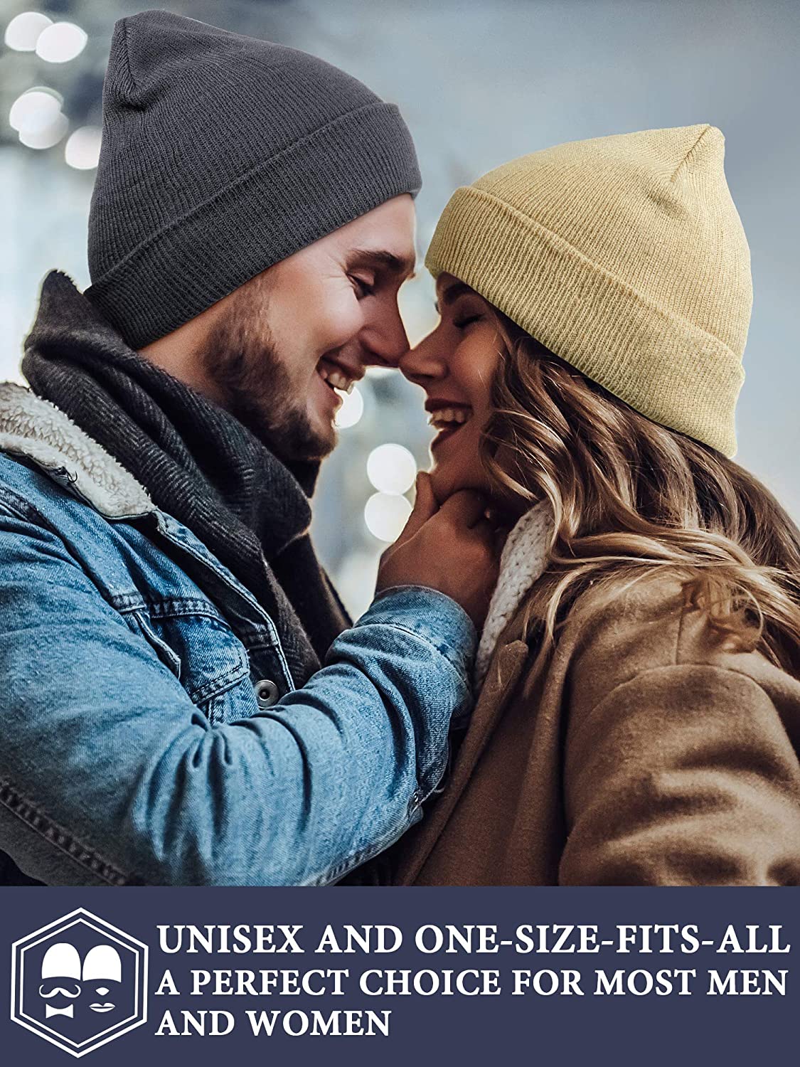 Warm Knitted Cuffed Beanie Hats Winter Cuff Skull Cap for Men Women, Classic Colors
