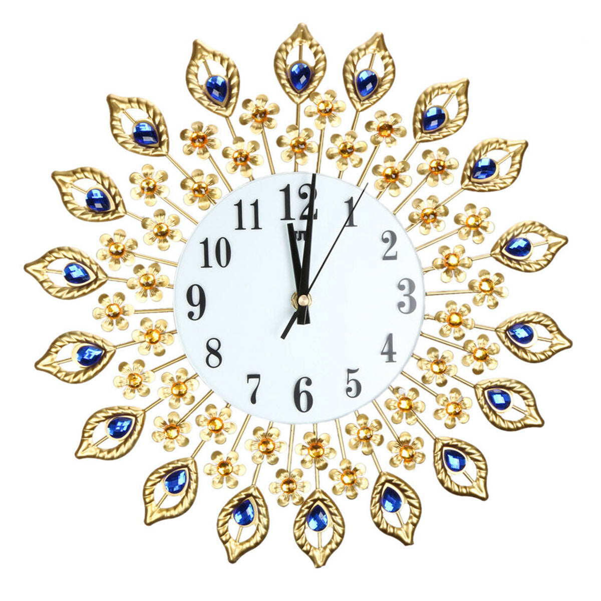 15" Large 3D Wall Clock Watch w/ Peacock Diamonds for Home Decoration
