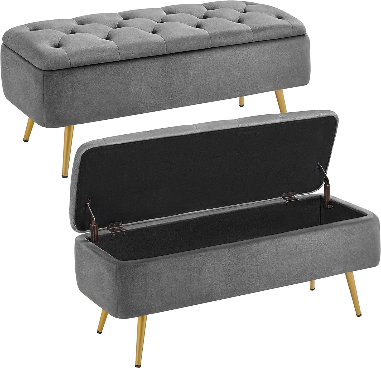 Folding Storage Ottoman Bench 42.7 Inches -Gray