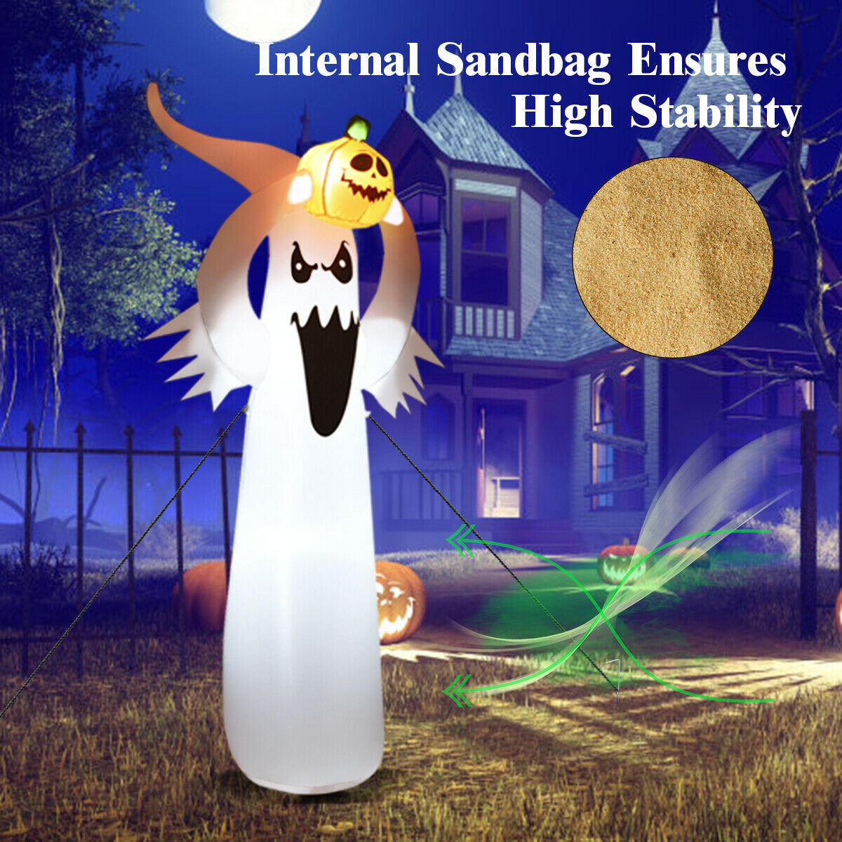 6' Inflatable LED Ghost w/ Pumpkin for Halloween Decoration
