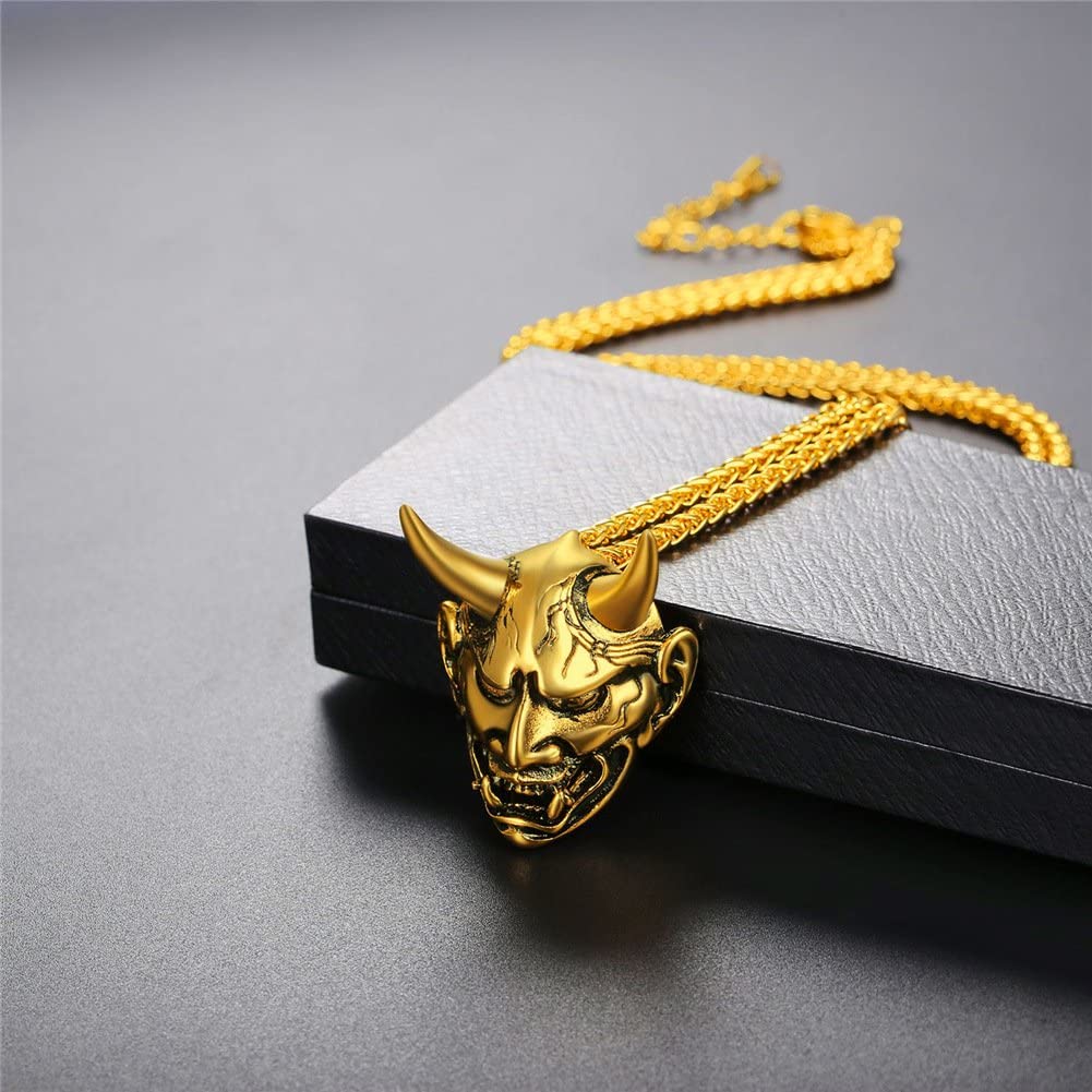 Skull w/ Evil Horn Pendant Necklace for Men & Women