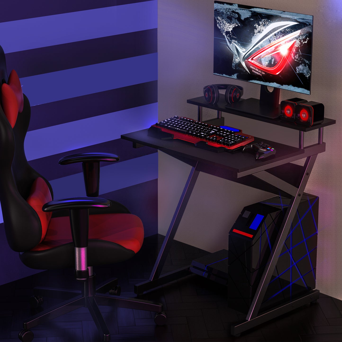 27.6" Computer Desk w/ 2-Monitor Shelf & Office Storage