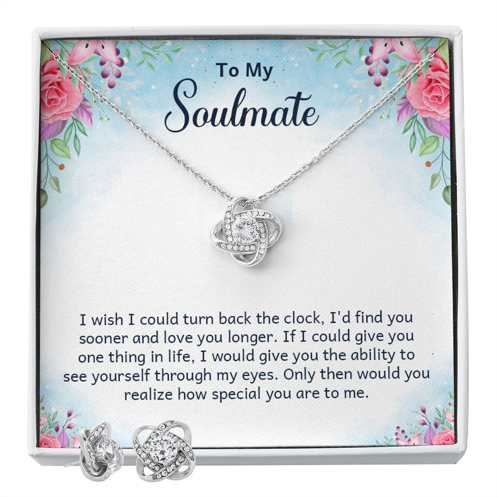 To My soulmate - I wish i could turn back Love Knot Earring & Necklace Set
