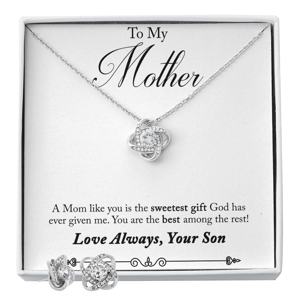 To My Mother Sweetest Gift Love Knot Earring & Necklace Set