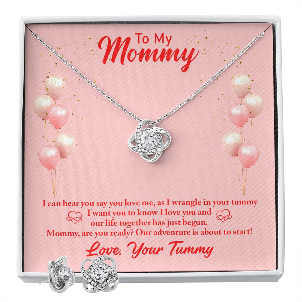 To my mommy-I can hear you Love Knot Earring & Necklace Set