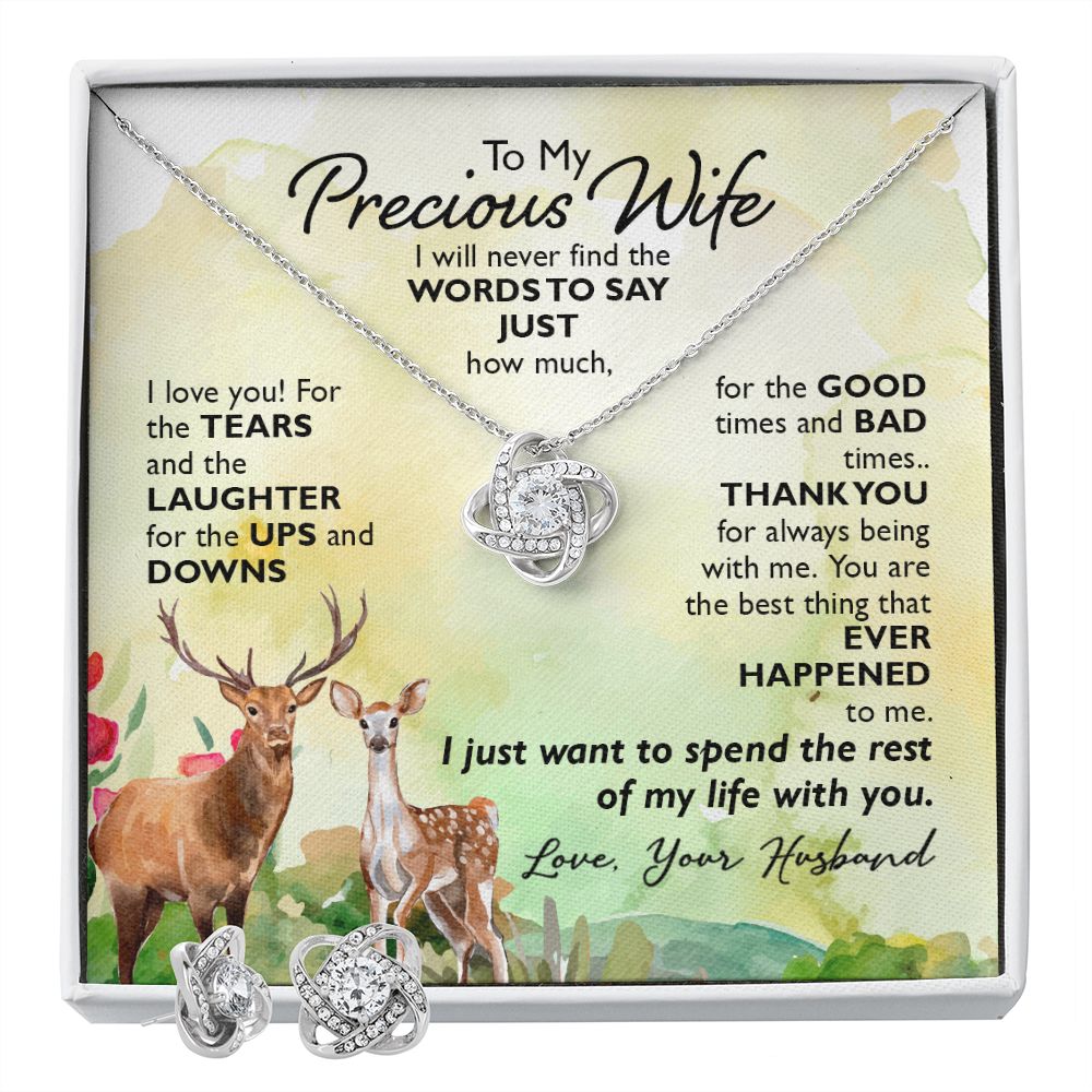To My Precious Wife-I will never find the WORDS Love Knot Earring & Necklace Set