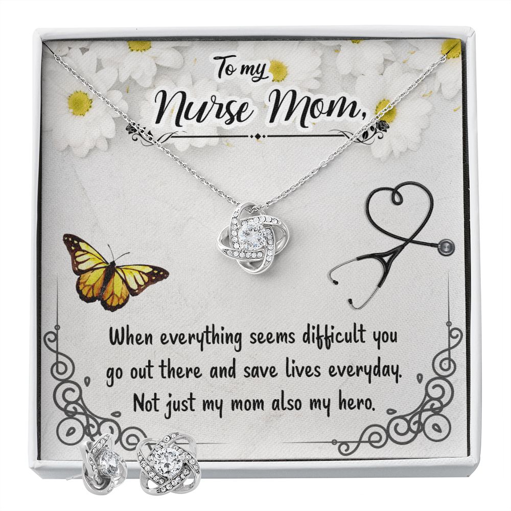 To my Nurse Mom Love Knot Earring & Necklace Set