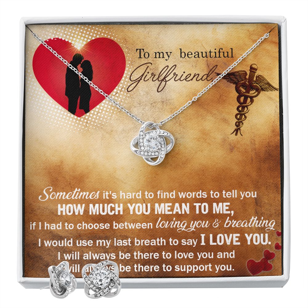 To My Nurse Girlfriend Love Knot Earring & Necklace Set