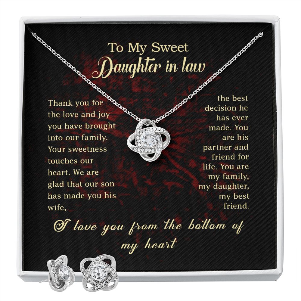 To my Sweet Daughter In Law Love Knot Earring & Necklace Set