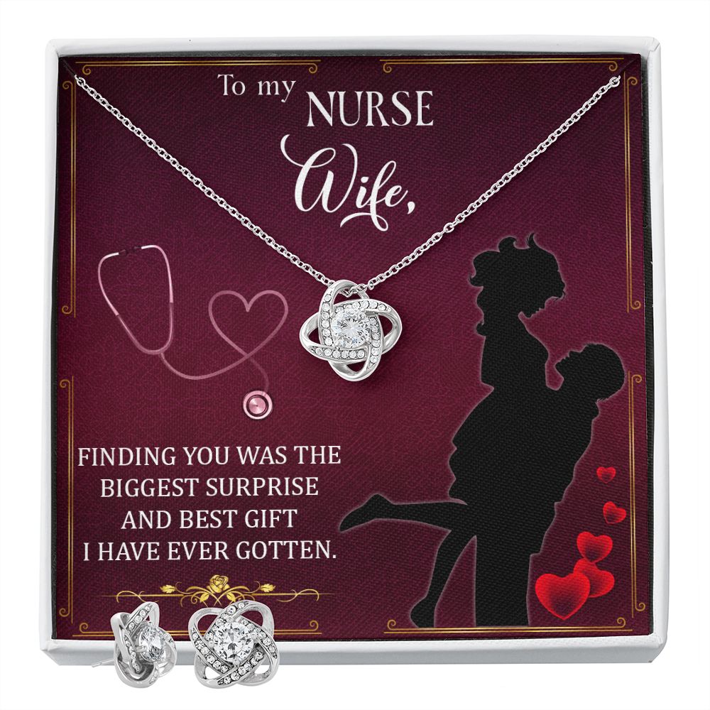 To My Nurse Wife Finding you love knot earring necklace set