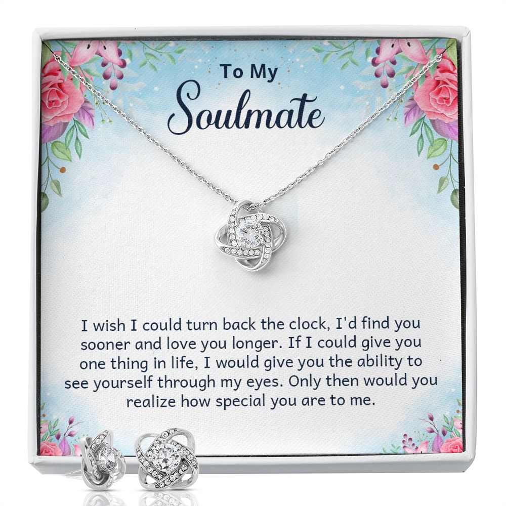 To My soulmate - I wish i could turn back Love Knot Earring & Necklace Set