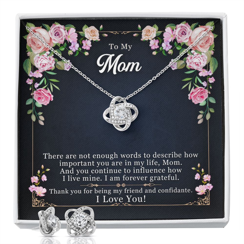To My Mom, There are not enough words to say I Love Knot Earring & Necklace Set