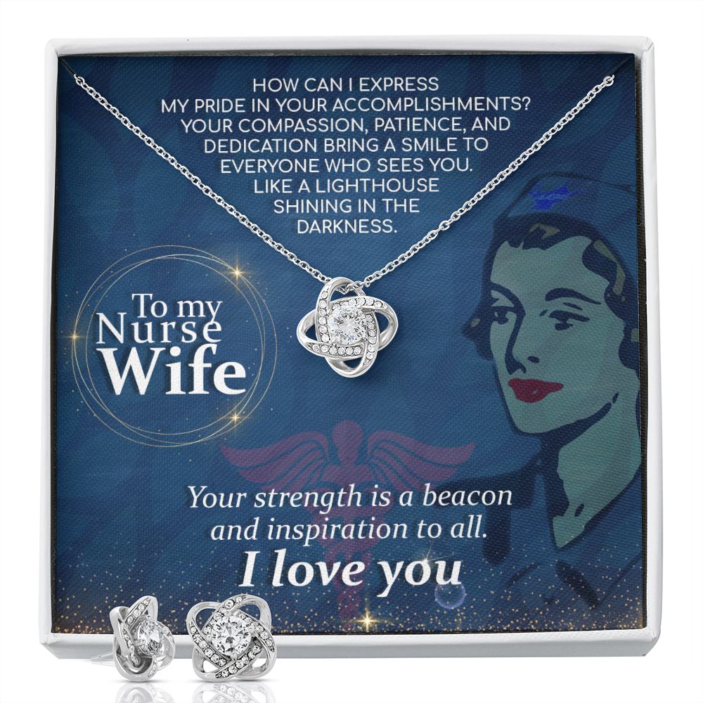To My Nurse Wife, How Can I Express Love Knot Earring & Necklace Set