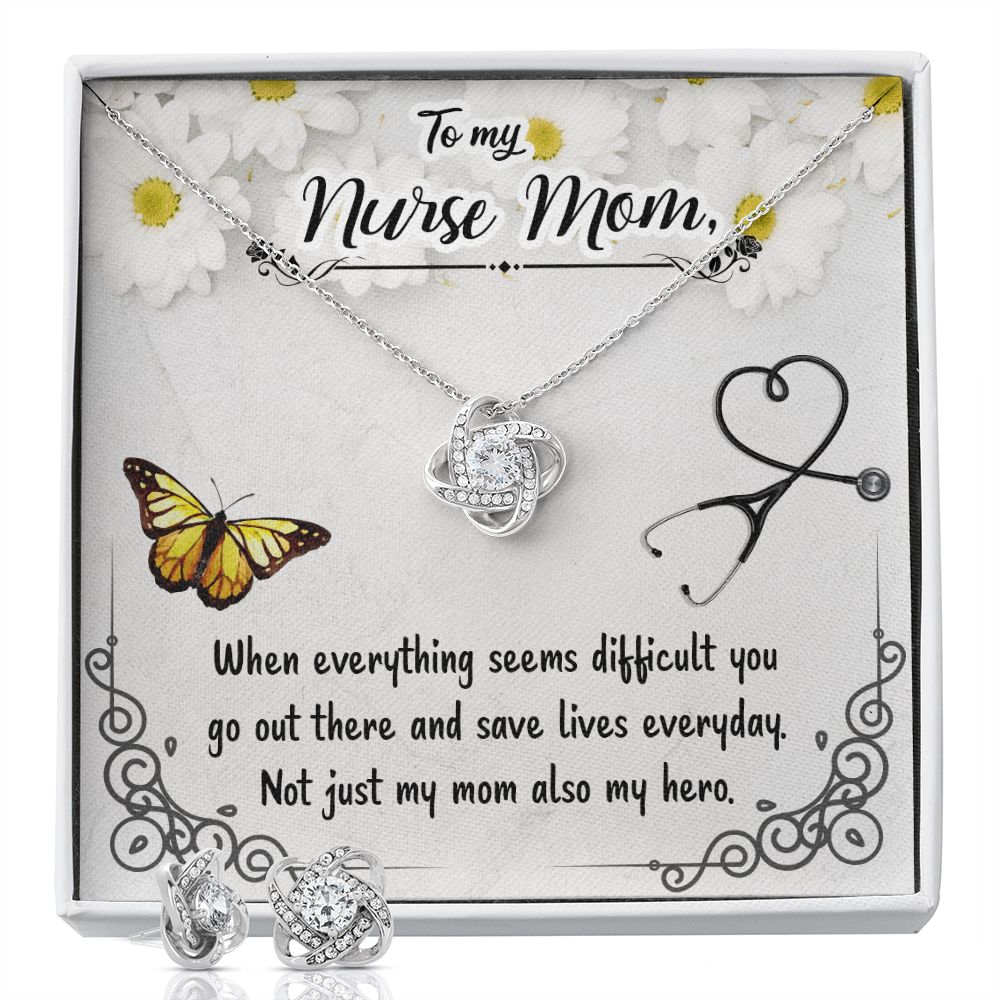 To my Nurse Mom Love Knot Earring & Necklace Set