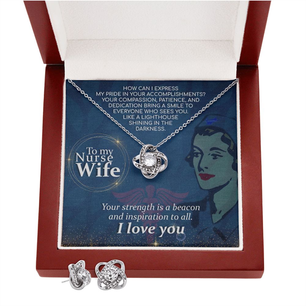 To My Nurse Wife, How Can I Express Love Knot Earring & Necklace Set