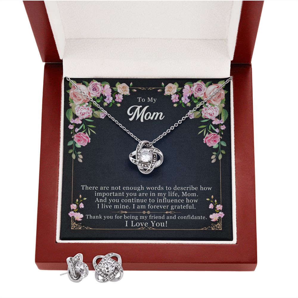 To My Mom, There are not enough words to say I Love Knot Earring & Necklace Set