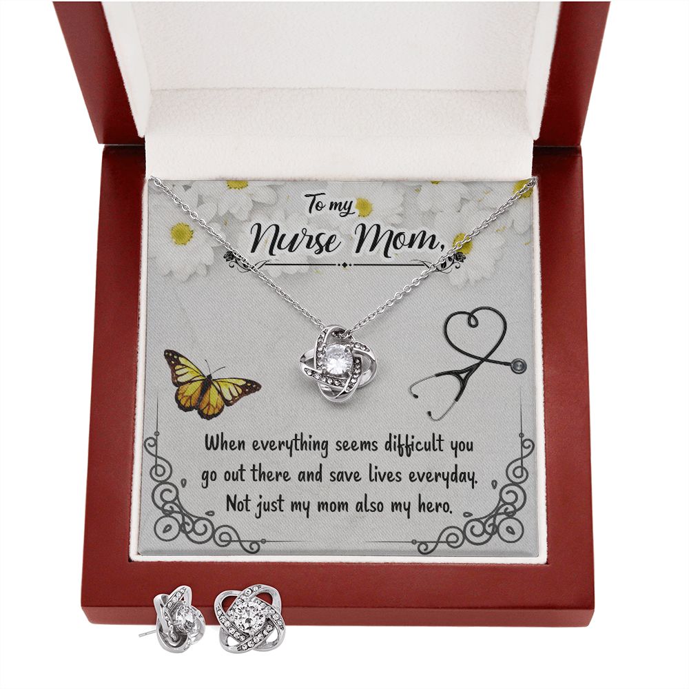 To my Nurse Mom Love Knot Earring & Necklace Set