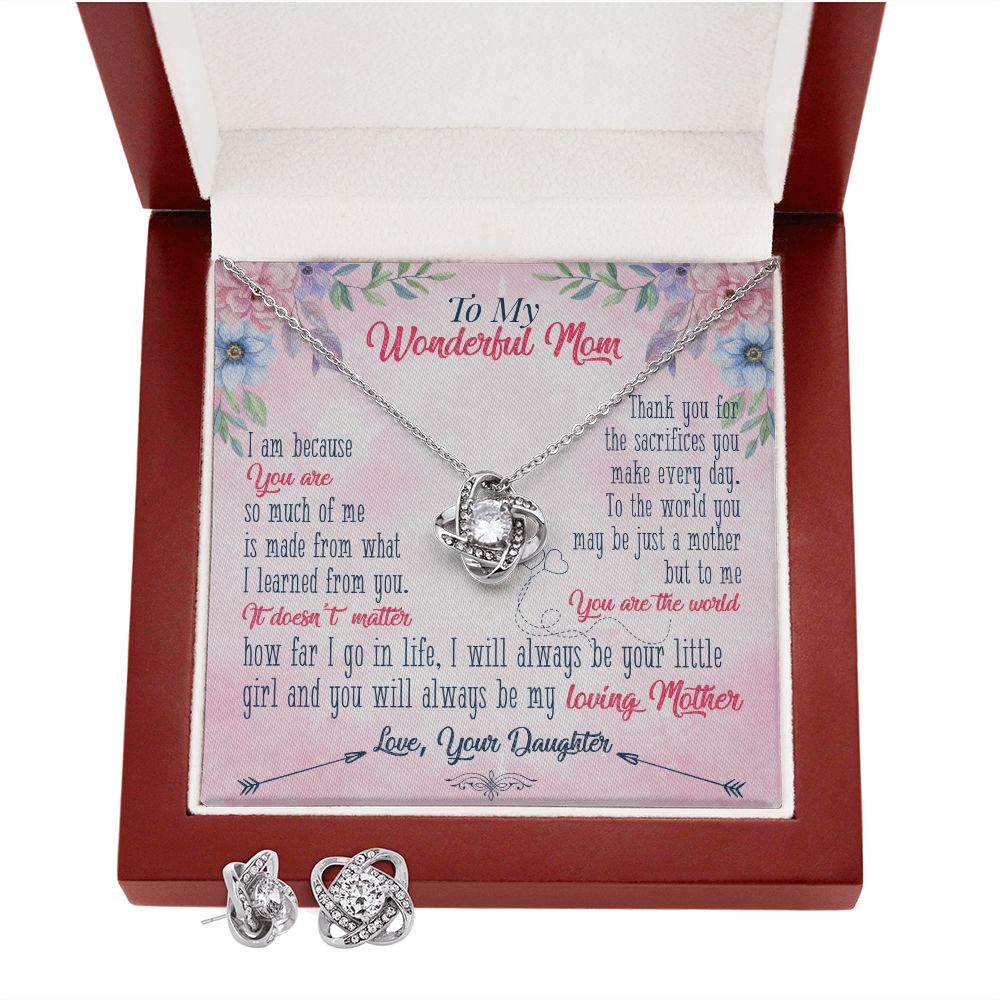 To My wanderful Mom Love Knot Earring & Necklace Set