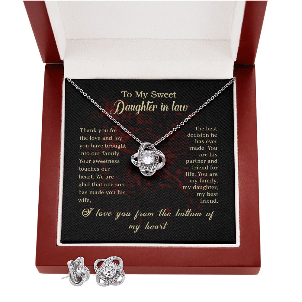 To my Sweet Daughter In Law Love Knot Earring & Necklace Set