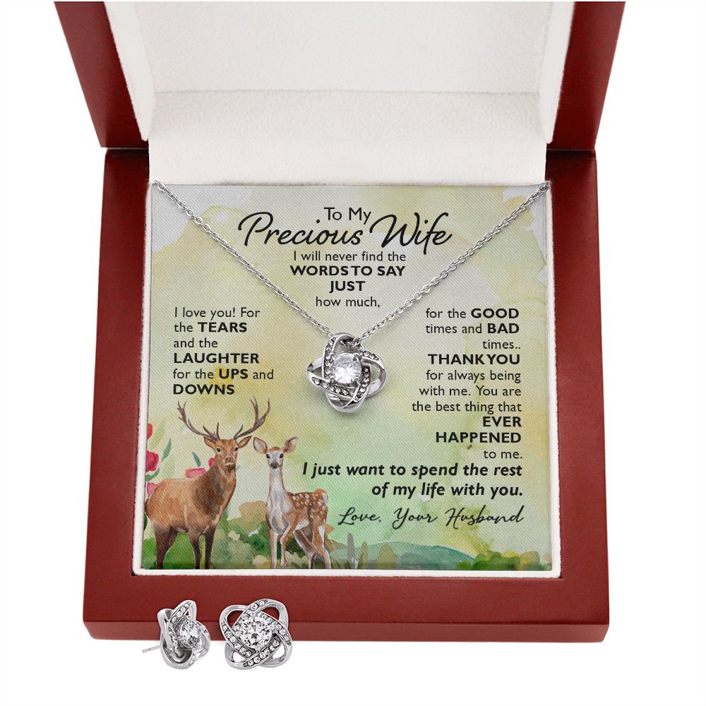 To My Precious Wife-I will never find the WORDS Love Knot Earring & Necklace Set