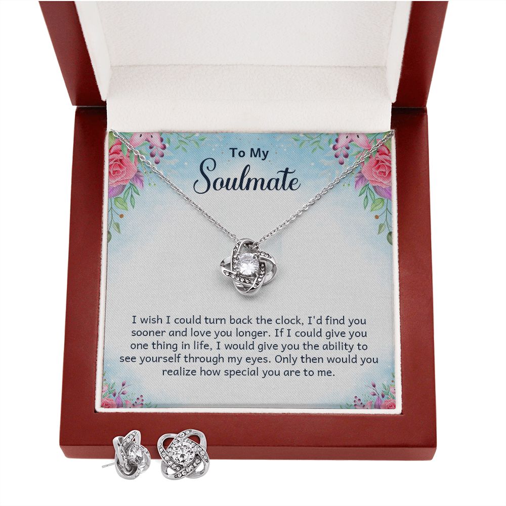 To My soulmate - I wish i could turn back Love Knot Earring & Necklace Set