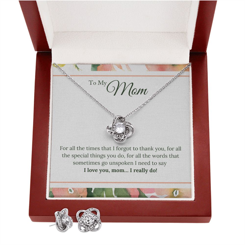 To My Mom - I Love You, I really Do Love Knot Earring & Necklace Set