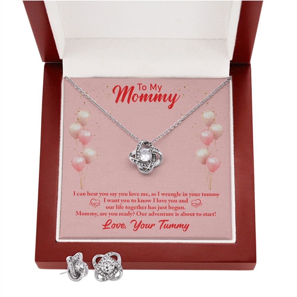 To my Mommy- I can hear you Love Knot Earring & Necklace Set