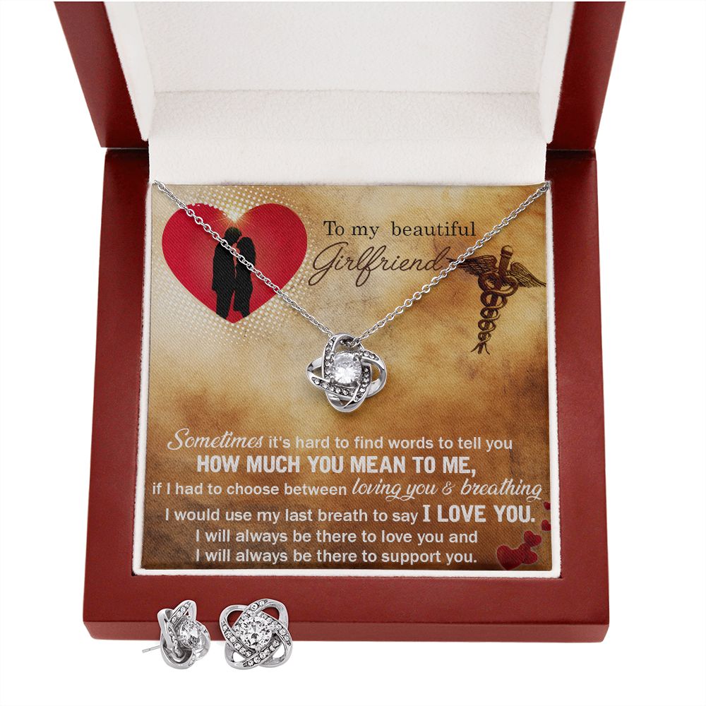To My Nurse Girlfriend Love Knot Earring & Necklace Set