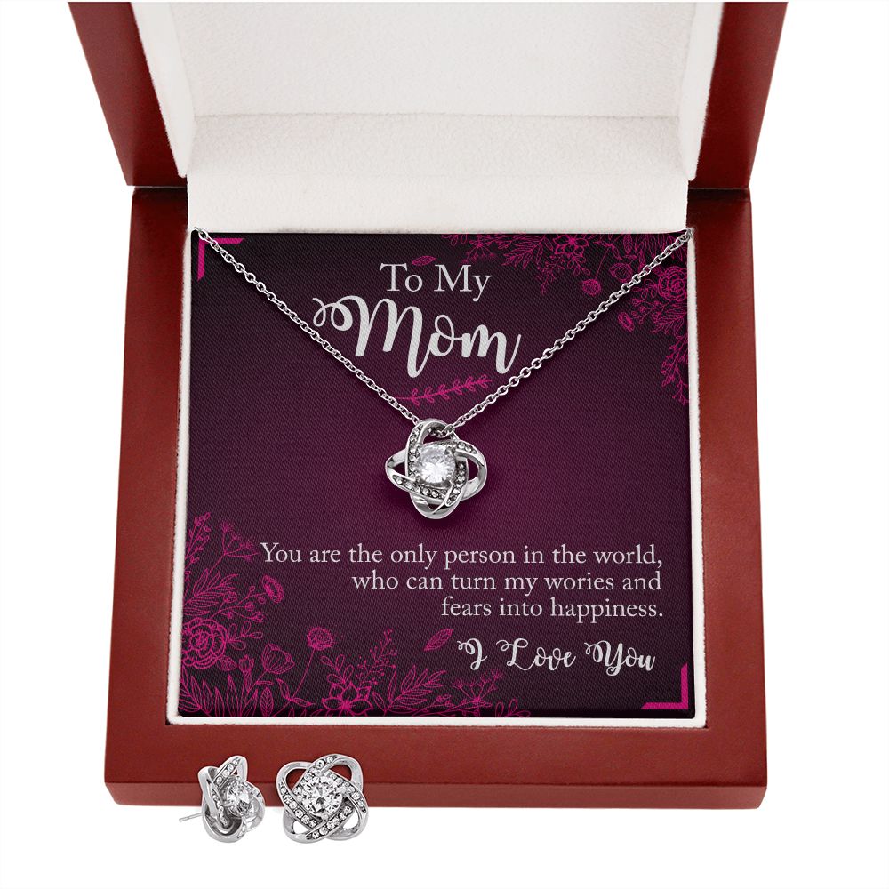 To My Mom you are the person Love Knot Earring & Necklace Set