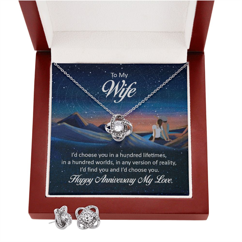 To My wife - i'd choose you in a hundred lifetimes Love Knot Earring & Necklace Set