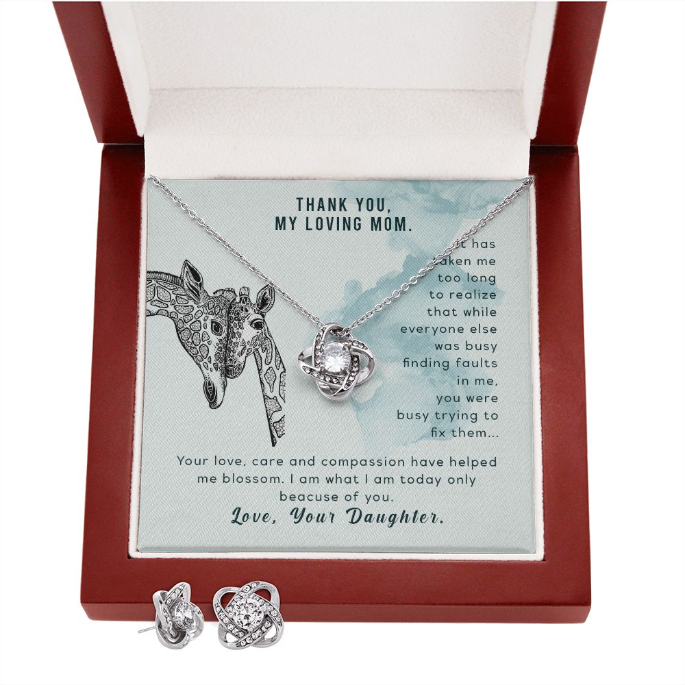 To my mom-It has taken me Love Knot Earring & Necklace Set