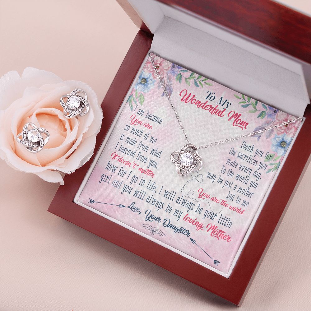 To My wanderful Mom Love Knot Earring & Necklace Set