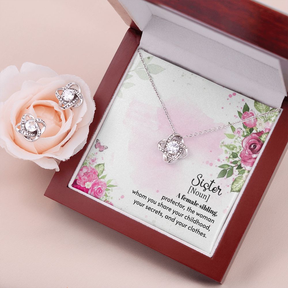 A female sibling Love Knot Earring & Necklace Set