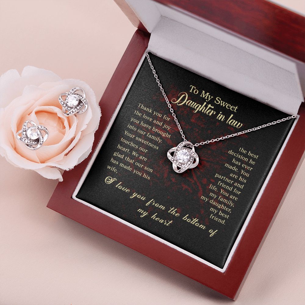 To my Sweet Daughter In Law Love Knot Earring & Necklace Set