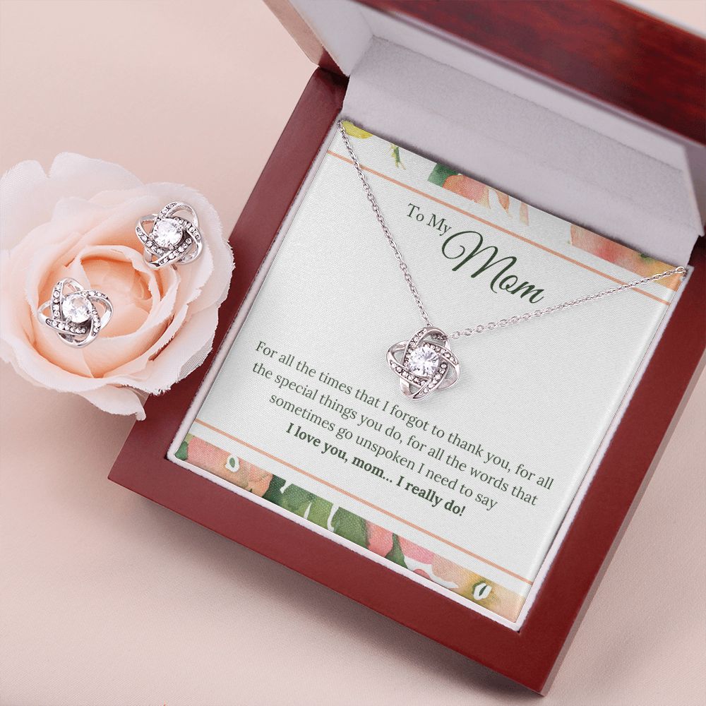 To My Mom - I Love You, I really Do Love Knot Earring & Necklace Set
