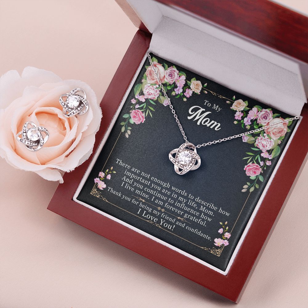 To My Mom, There are not enough words to say I Love Knot Earring & Necklace Set